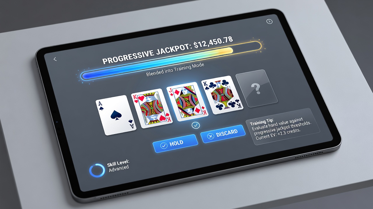 Mobile Trainingsoberfläche mit progressivem Jackpot und Draw-Poker-Karten