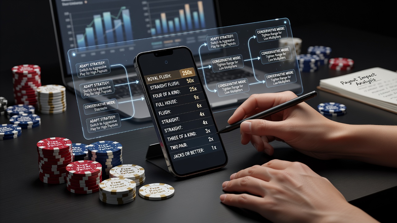 Darstellung verschiedener Auszahlungstabellen in mobilen Poker-Apps mit Fokus auf Strategieanpassungen