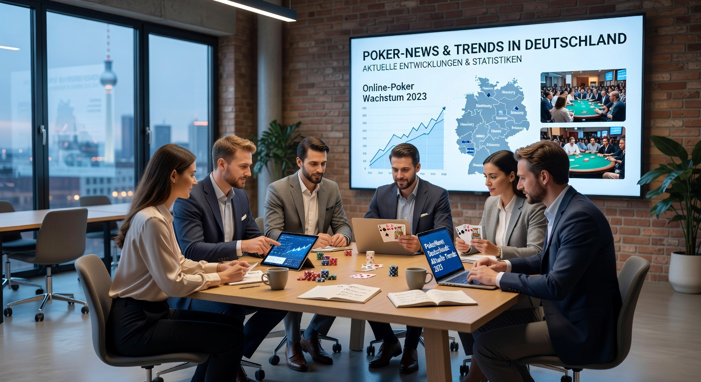 Spieler beim Texas Hold'em Turnier mit Chips und Karten auf dem Tisch in Osnabrück